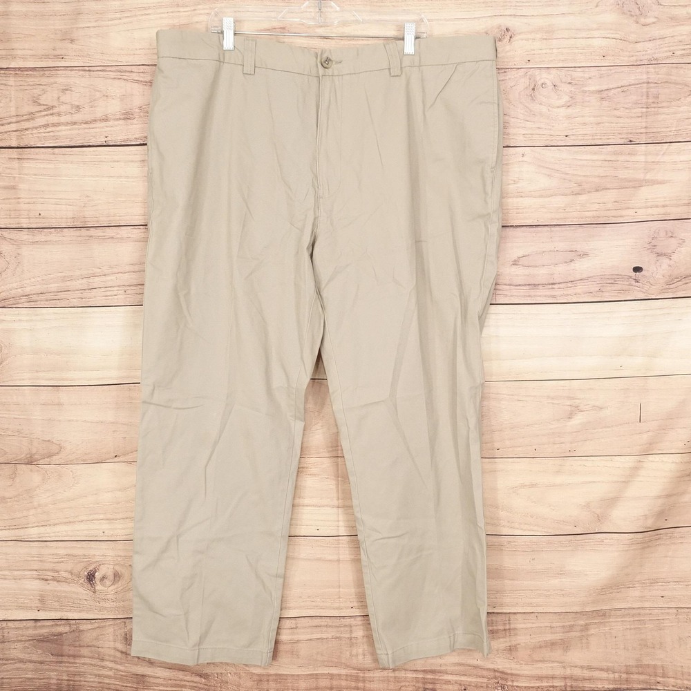 New! Harbor Bay Waist-Relaxer Khaki Pants Mens 46x30 Beige Flat Front Big & Tall